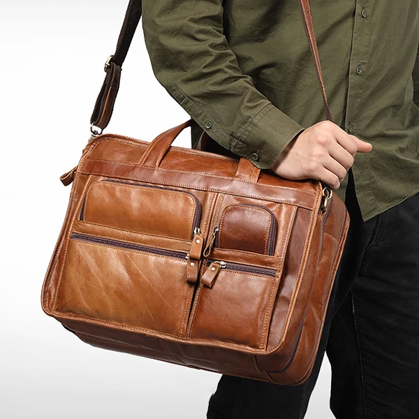 

New Men's Leather Briefcase Men 13.3 Inch Laptop Bag Messenger Bag Business Retro Shoulder Crossbody Bags Travel Luggage Gift