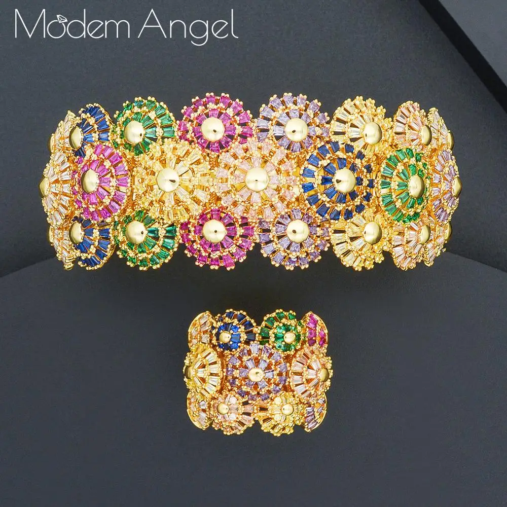 ModemAngel Trendy Luxury Stackable Bangle For Women Wedding AAA Cubic Zircon Crystal CZ Dubai Bracelet Party Jewelry