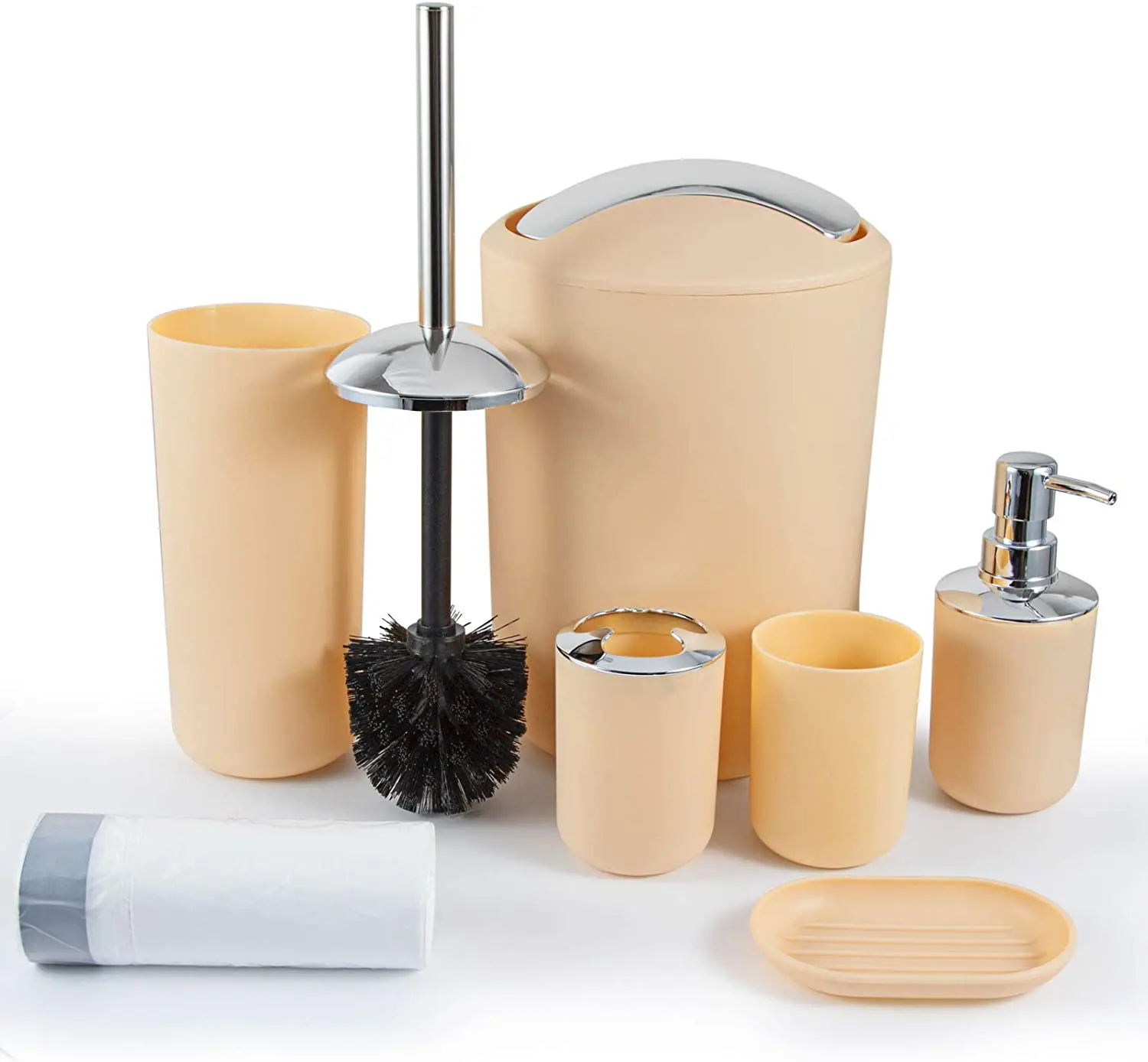 6pcs bathroom accessories set bath ensemble soap dish trash can toilet brush tumbler cup necessities kit bathroom accessories free global shipping