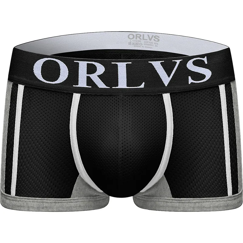 OR92 black Бренд ORLVS, сексуальное мужское нижнее белье, боксеры, Cuecas, пэтчворк, одноцветные, для геев, нижнее белье, calzoncillos hombre, слипы, мужские шорты - Цвет: OR92 black