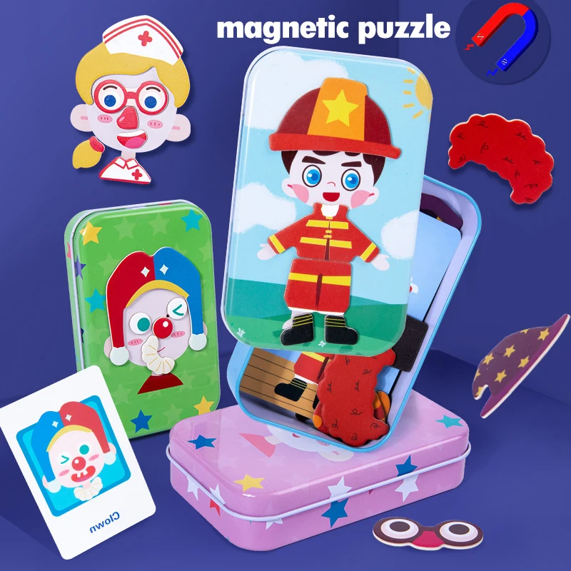 Baby Toys Dress Up Expression Magnetic 3D Puzzle Tin Box Jigsaw For Kids 2 3 4 years Montessori Educational Girls | Игрушки и хобби
