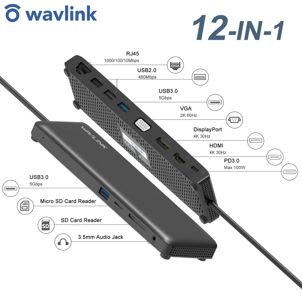 

USB C Dock MST 4K HDMI With DP VGA Gigabit Ethernet Triple Display Adapter Type C Hub Multiport Adapter Laptop Docking Station