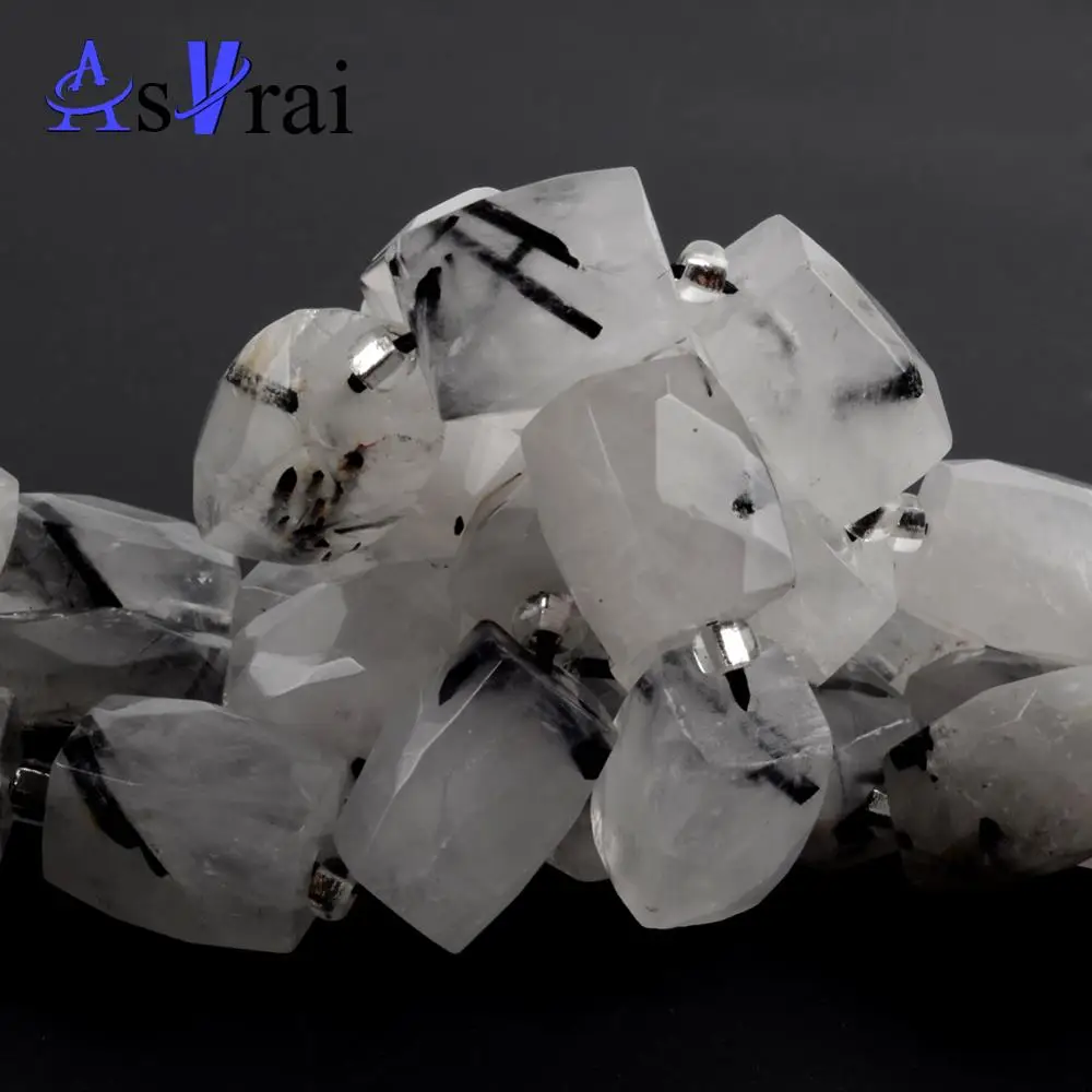 Бусины из натурального черного рутилированного кварца граненые бусины в форме