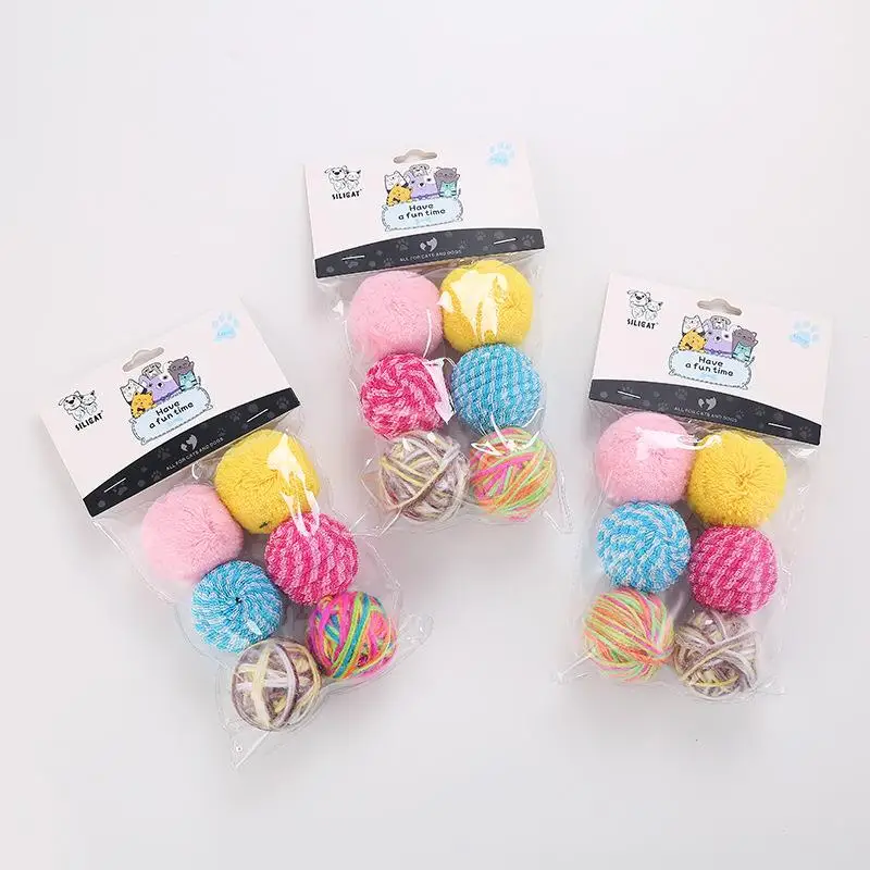 

6pc Toys For Cats Ball With Bell Playing Chew Rattle Scratch Plush Ball Interactive Cat Training Toys Cat Toy Pet Supplies