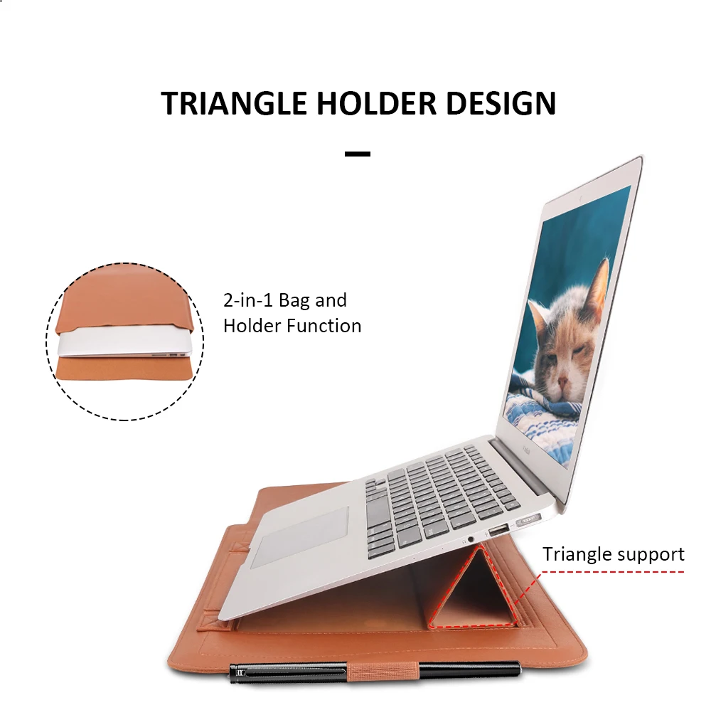 Сумка для ноутбука из искусственной кожи, водонепроницаемый чехол для Macbook Air Pro 13 15, Портативная сумка для ноутбука с опорой
