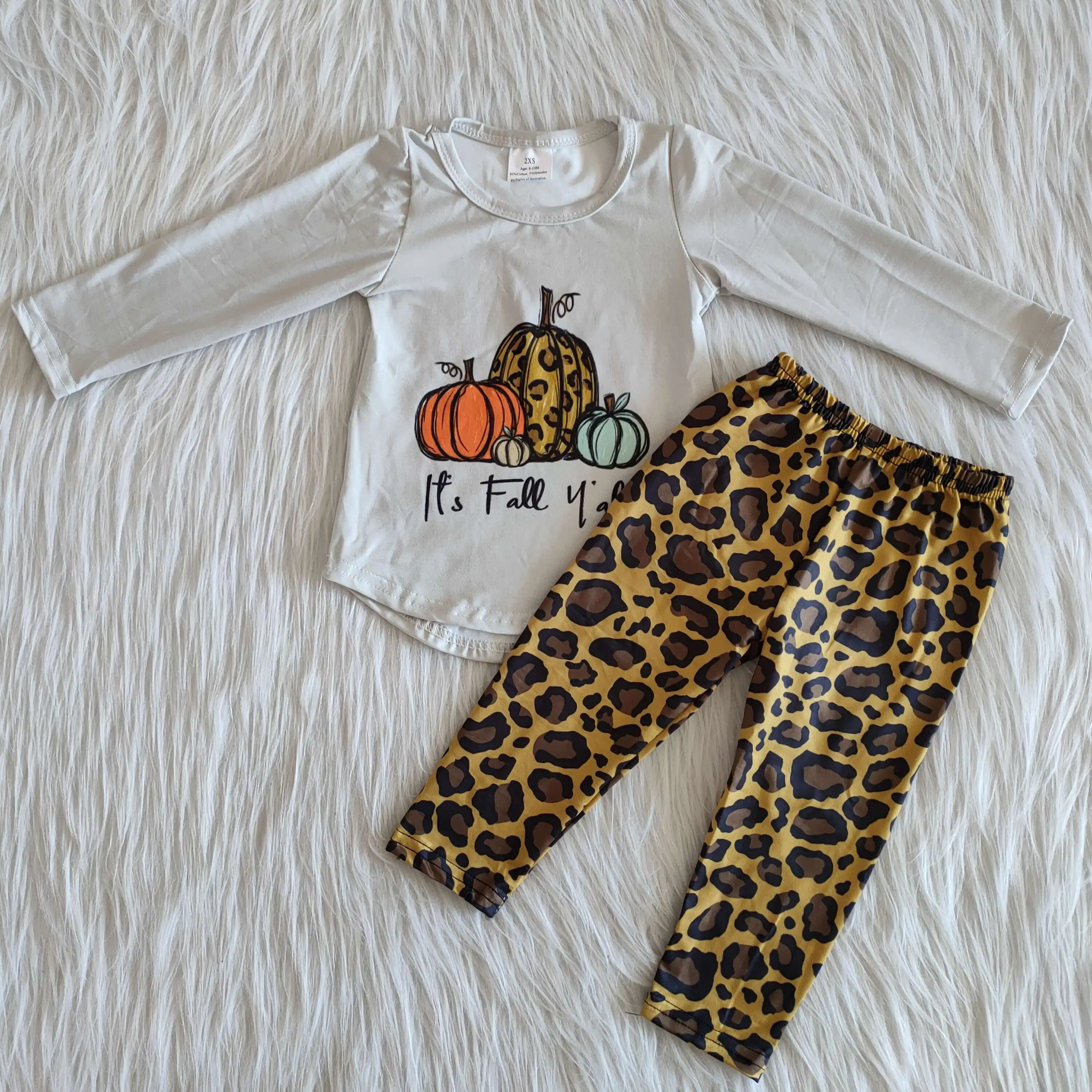 

Halloween Toddler Kids Baby Girl Clothes Pumpkin Long Sleeve Tops T shirt Cheetah Legging Pants Outfit Clothes Fall Winter Set