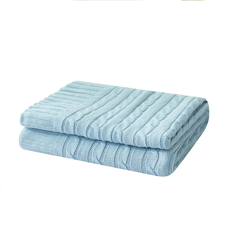 

New Nordic 100%Cotton Knitted Blanket Green Beige Solid Throw Bedspread Sofa Chair Bed Cover For Spring Summer Autumn 180*200cm