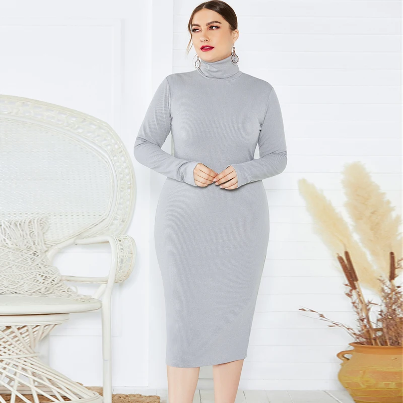 Женское трикотажное платье BHflutter облегающее винтажное водолазка с длинным