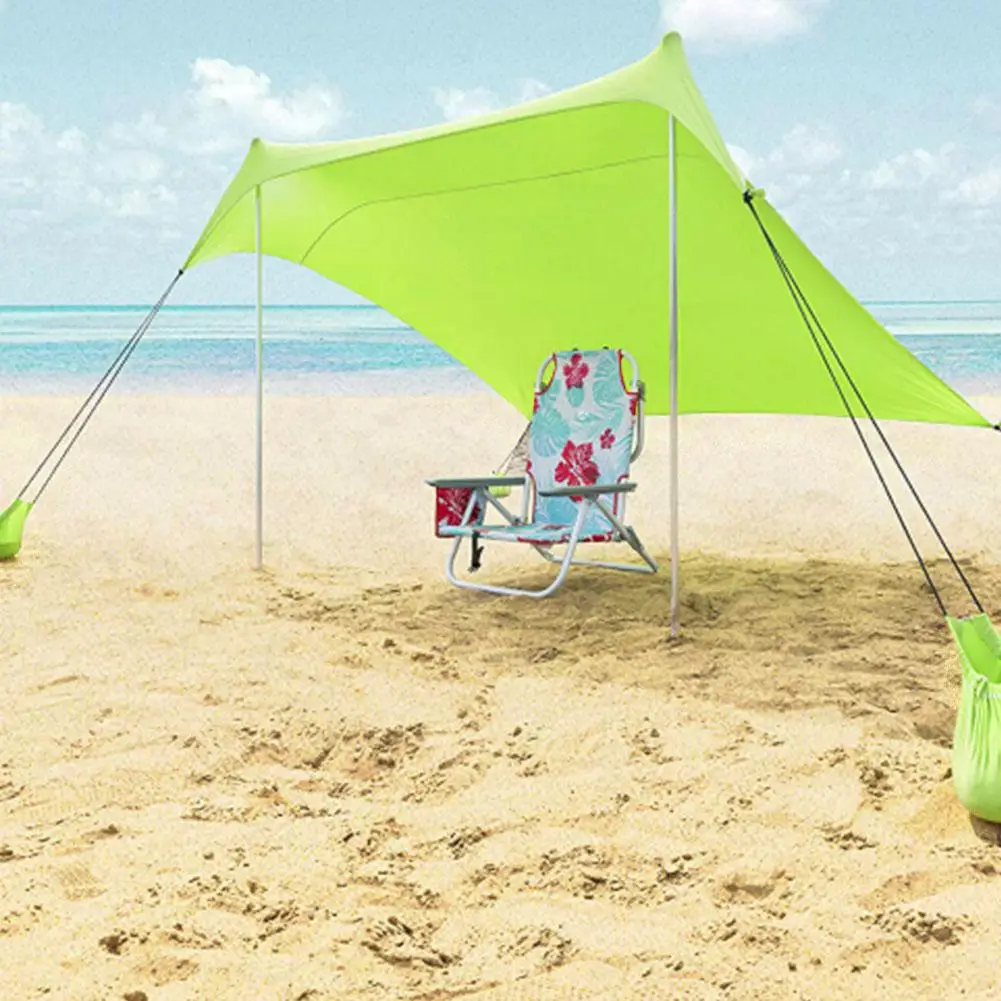 구매 해변 양산 경량 휴대용 태양 그늘 텐트 샌드백 UV 라이크라 대형 가족 캐노피 야외 해변 낚시 캠핑