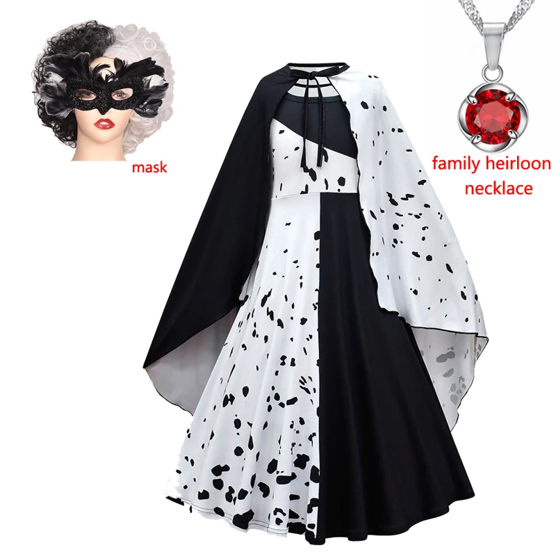 Костюм Cruella для косплея De Vil платье Deville женский наряд девочек Детский костюм на