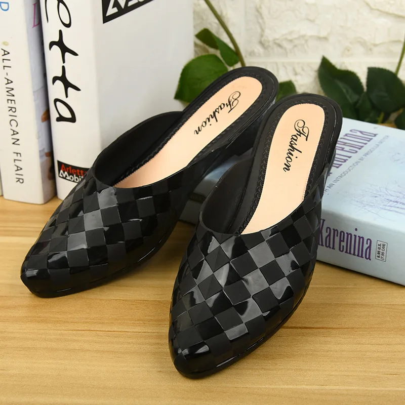 

New Pointed Single Shoes Women's Soft-soled Work Slope-heel Flat-bottomed Rain Boots Waterproof Outer Wear Jelly Shoes