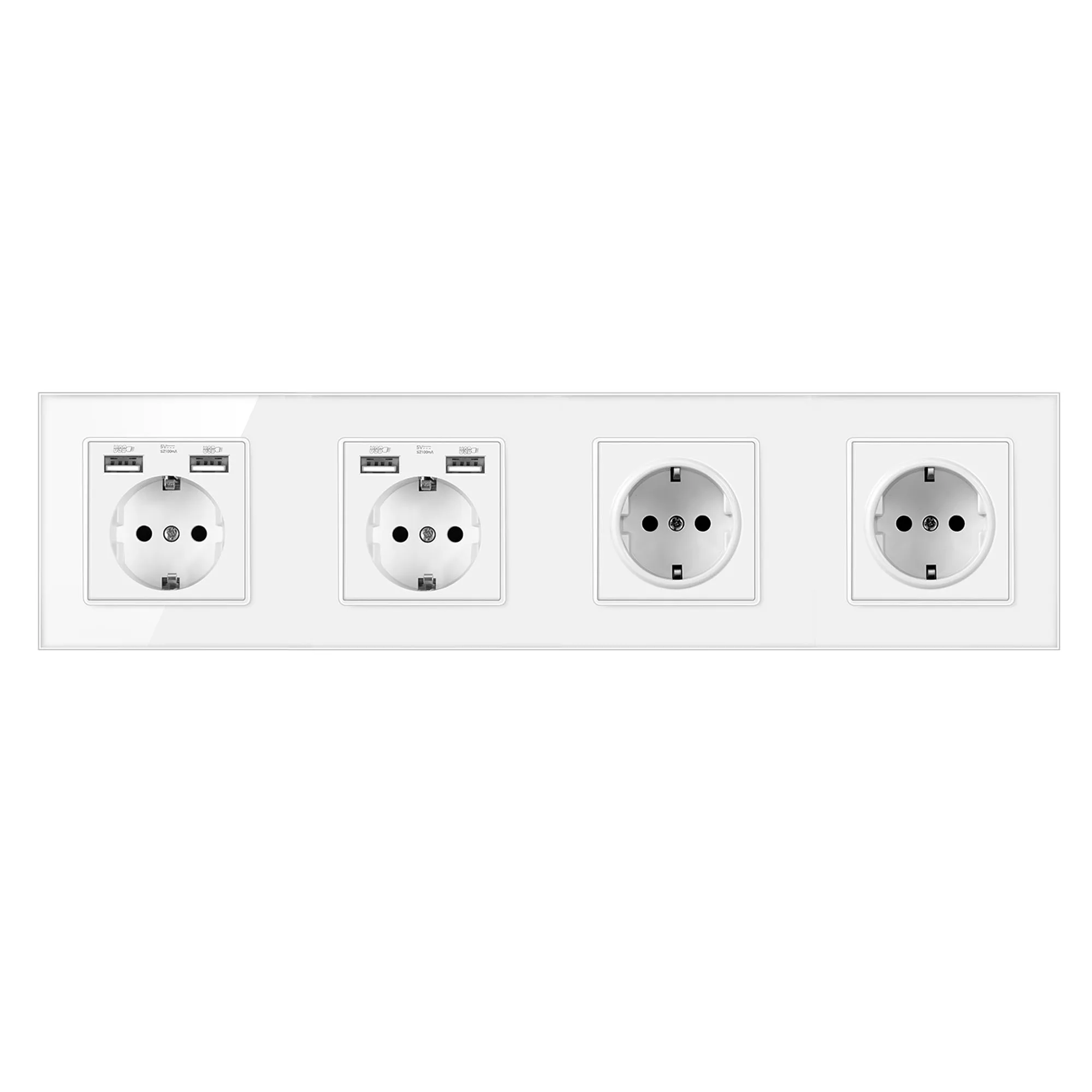 

4 way frame power socket,16A Plug Grounded Electrical socket with usb outlet strip Crystal Glass panel 258mm*86mm