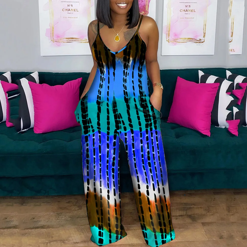 Женский Длинный брючный комбинезон Свободный оверсайз с V-образным вырезом без