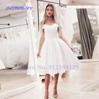 Белое Атласное Короткое свадебное платье до колен с открытыми плечами, свадебные платья, платье невесты, Интернет-магазин