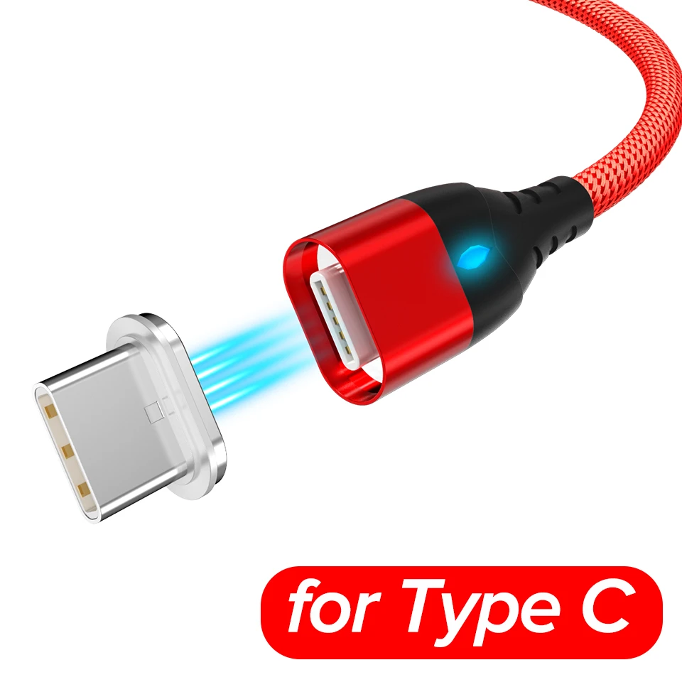 Type C Red 1 м Магнитный микро кабель 3A Быстрая зарядка type C USB провод для Xiaomi Redmi K20 huawei Honor 20 10 9 Нейлоновый Шнур для передачи данных для мобильного телефона - Цвет: Type C Red