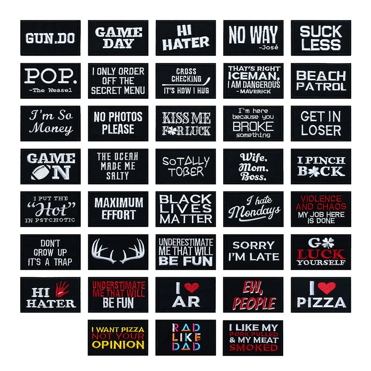 

Высококачественная прямоугольная вышивка черно-белые английские буквы, глажка, нашивка «сделай сам», аксессуары для одежды