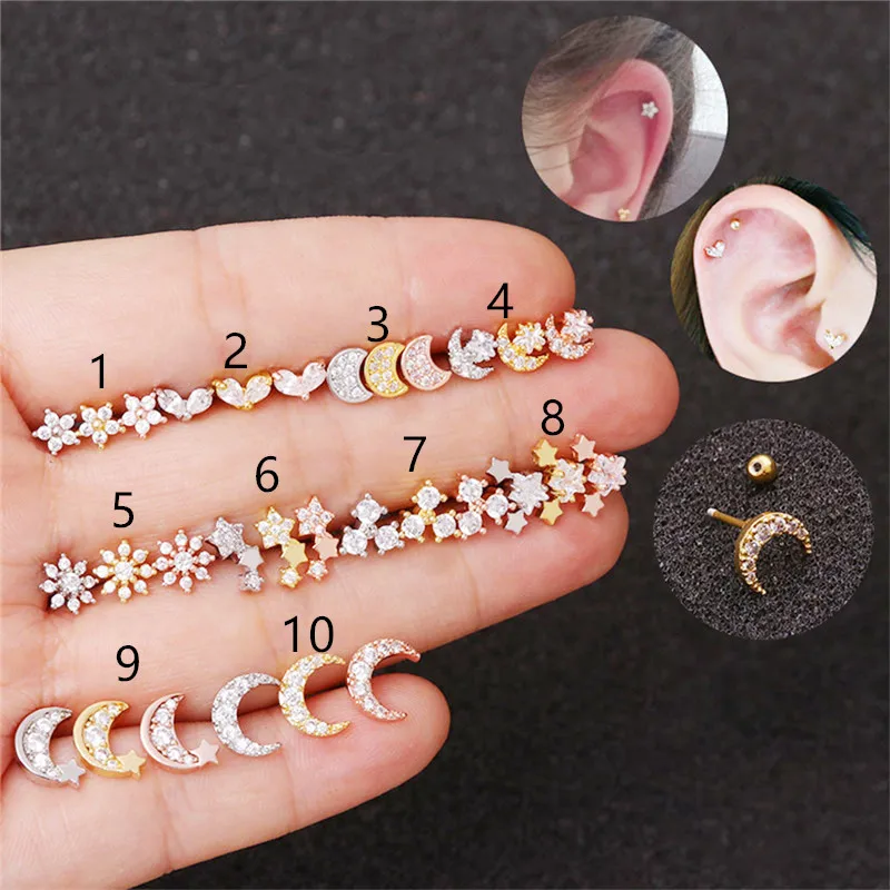 Серьга гвоздик из нержавеющей стали с фианитом ювелирное украшение для пирсинга