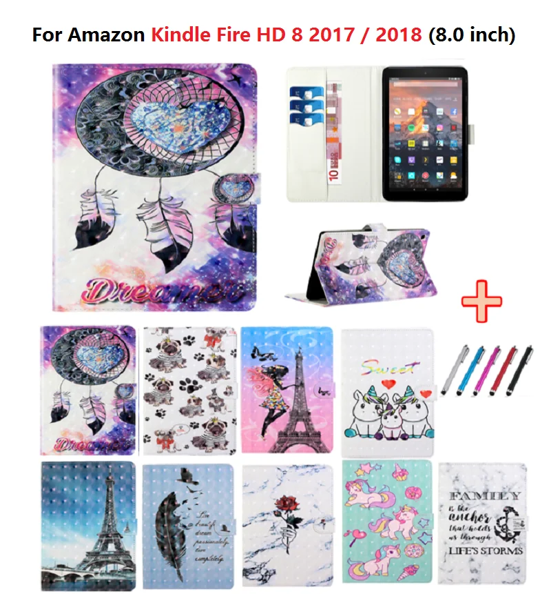 Чехол для планшета HD 8 Amazon Kindle Fire HD8 2017 2018 дюймов чехол с единорогом собакой