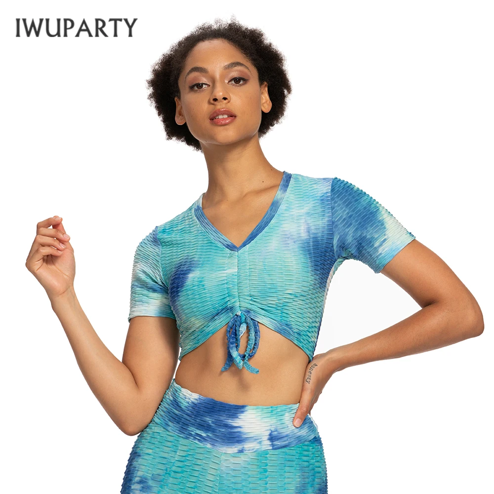 Женский укороченный топ IWUPARTY жаккардовый спортивный бюстгальтер с завязками и