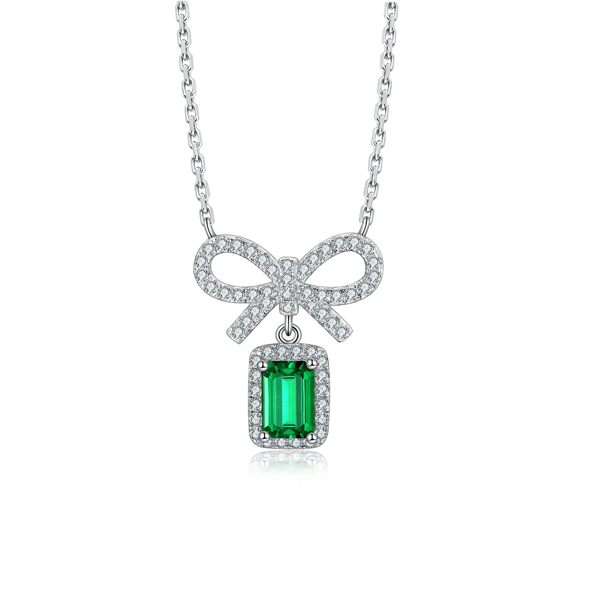 Zhanhao 2021 S925 Silver Chains To Create Jewelry Bow Necklace 0.50CT Zambia Emerald Silver Necklace