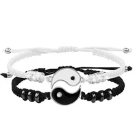 tai chi yin yang couple bracelets alloy pendant adjustable braid chain bracelet necklace matching lover bracelets necklaces