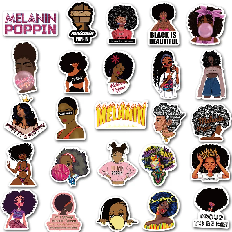 50 Uds. Pegatina de moda inspiradora melanin poppin negra para chica para equipaje DIY Laptop Skateboard pegatina de motocicleta pegatinas F4-1