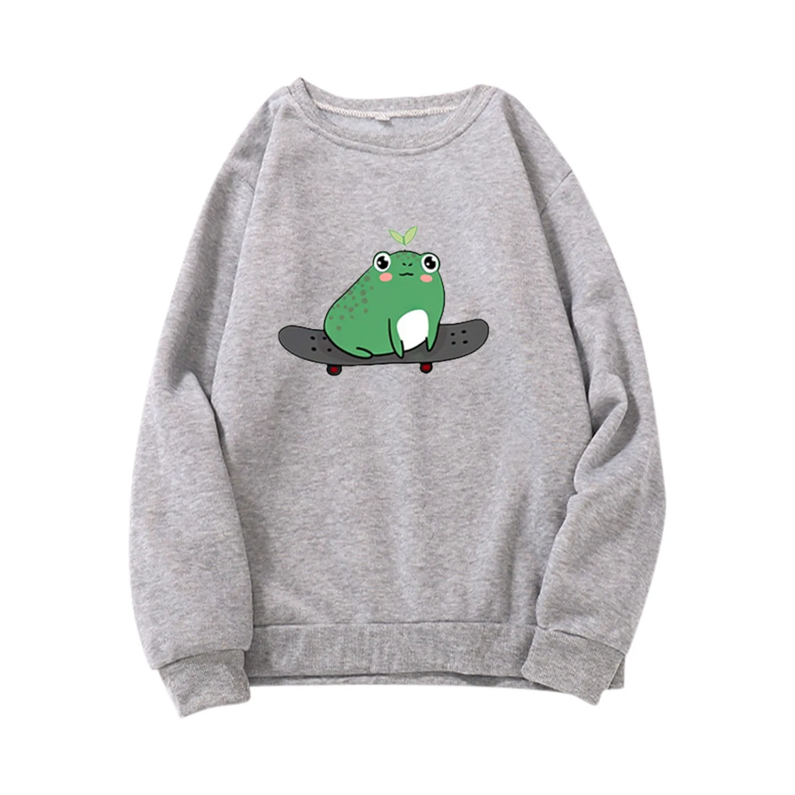 59# Spring Autumn Womens And Men Casual Long Sleeve Print Pullover Sweatshirt Tops Blouse Green Leaf Frog Round Neck Sweatshirts