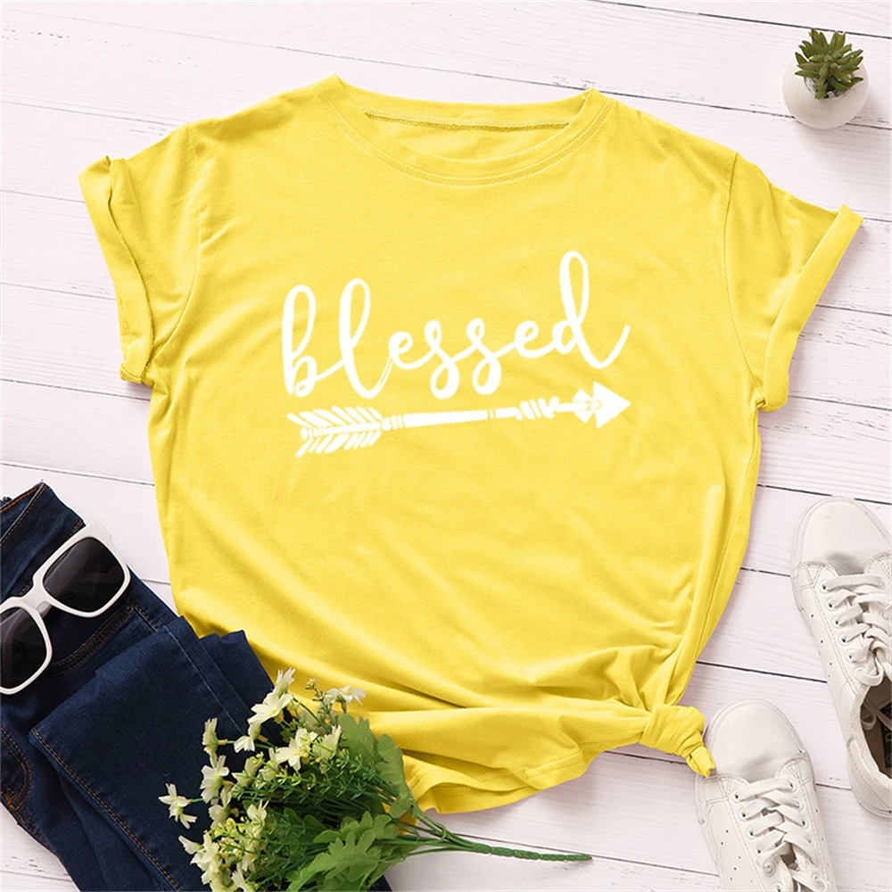 

Women's round neck letter blended short sleeve T-shirt top 1BY9