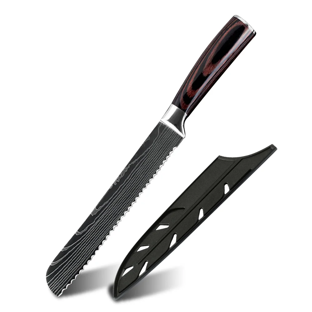 8in Bread Knife SOWOLL немецкий Высокоуглеродистый нож из нержавеющей стали, эргономичная ручка, Ультра острый, бесплатный подарок, кухонный нож в рулоне, сумка, чехлы - Цвет: 8in Bread Knife