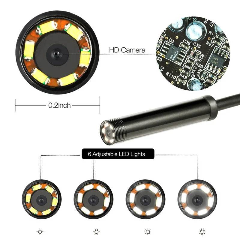 Эндоскоп 5 мм 7 8 USB Borescopes инспекция IP67 водонепроницаемая камера 6 светодиодный для