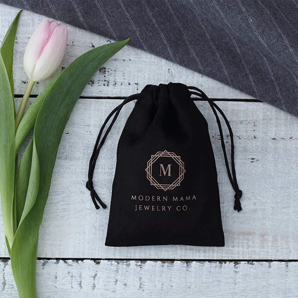 

100 Black Flannel Jewellry Gift Bags Personalized Logo Jewelry Packaging Chic Drawstring Pouches for Wedding Party Decoration