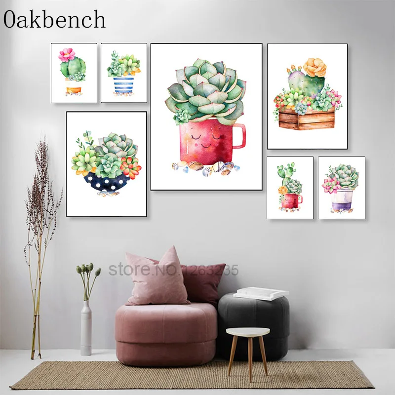 Кактус суккулент растение акварелью скандинавский постер куадро настенные