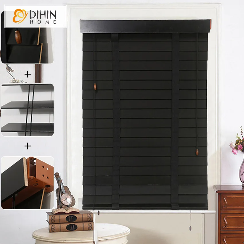 

Luxury Curtains Black Color 5cm Band Wood Rollor Blind Thickening Roller Shutter Window Shade Blinds For Living Room