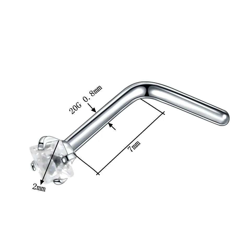 2 шт. кольца для пирсинга носа с квадратным кристаллом L-образный винт женские