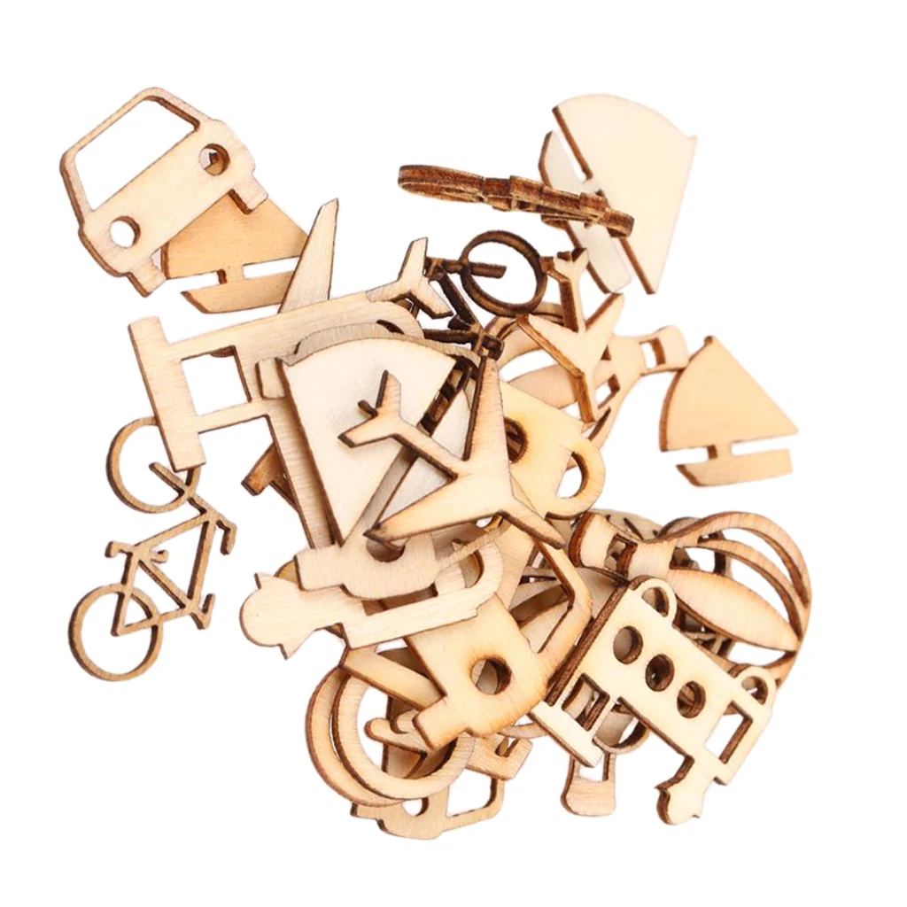 

24pcs Cut Wood Vehicle Shape Embellishments DIY Scrapbooking Art Craft