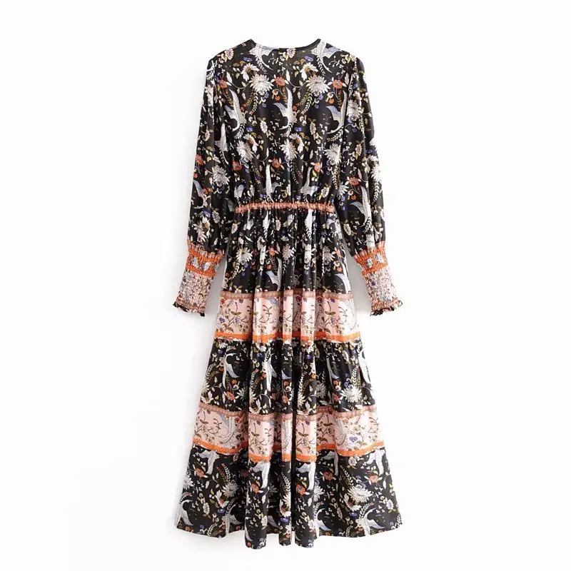 Винтажное шикарное женское Пляжное Платье макси с длинным рукавом и цветочным