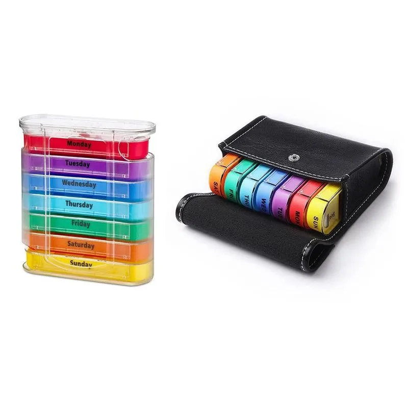 

1pc Plastic Medicine Storage Dispenser Weekly 7 Days Pill Box 28 Compartments Pill Organizer Cutter Drug Cases For Home Travel
