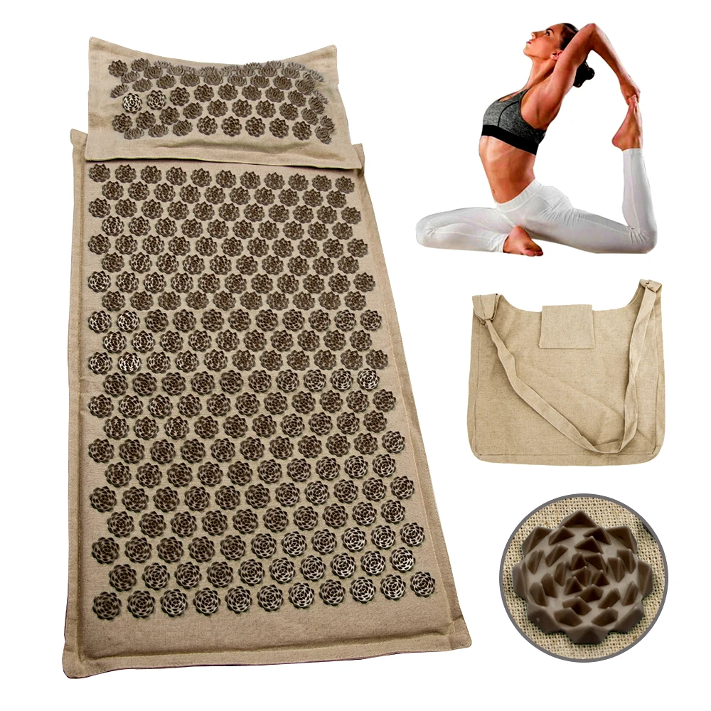 

Lotus Acupressure Mat Pillow Set Back Neck Body Massage Coconut Coir Buckwheat Pain Relief Shiatsu Cushion Spike Yoga Pad Sport