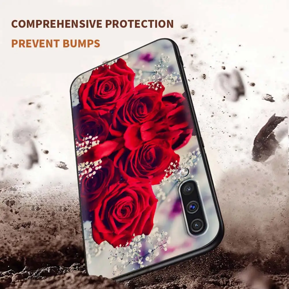 

Phone Case for Samsung A50 A51 A70 A71 A21s Cover For Galaxy A10 A20e A30 A40 A20s A10s Soft Capas Red Roses Flowers