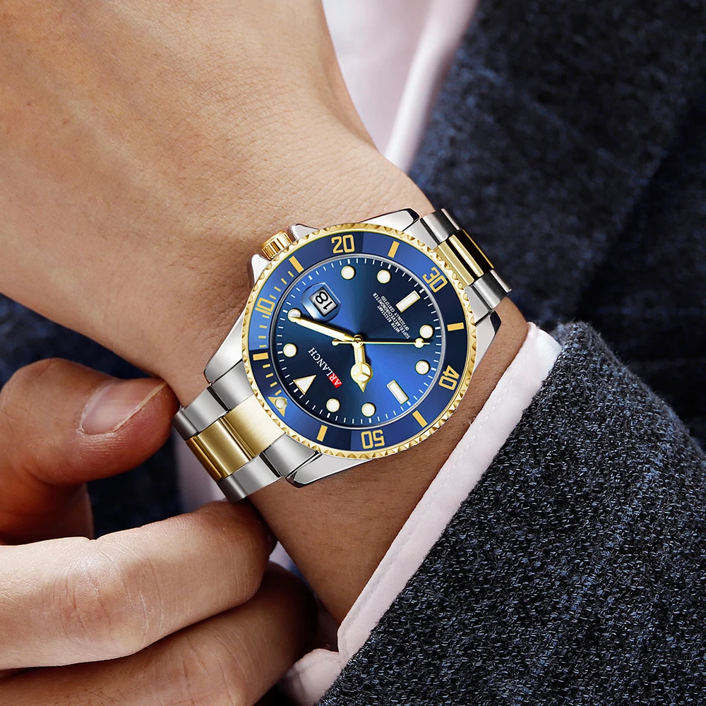 arlanch hot mens watches fashion business waterproof quartz wrist watch men top brand luxury stainless steel sport clock male free global shipping