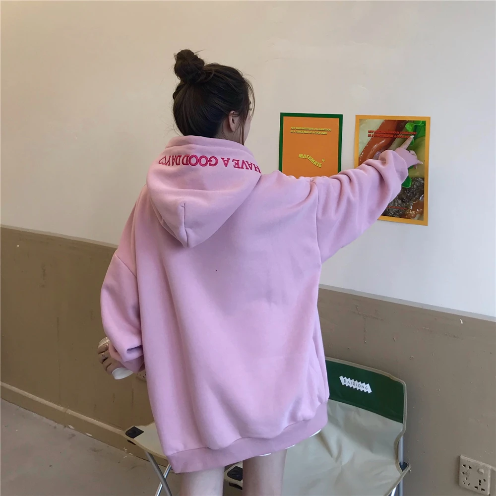 

Women's Hooded Sweatshirt Good You Letters Embroidery Harajuku Streetwear 2020 Autumn Winter Loose Pullover Hoodies