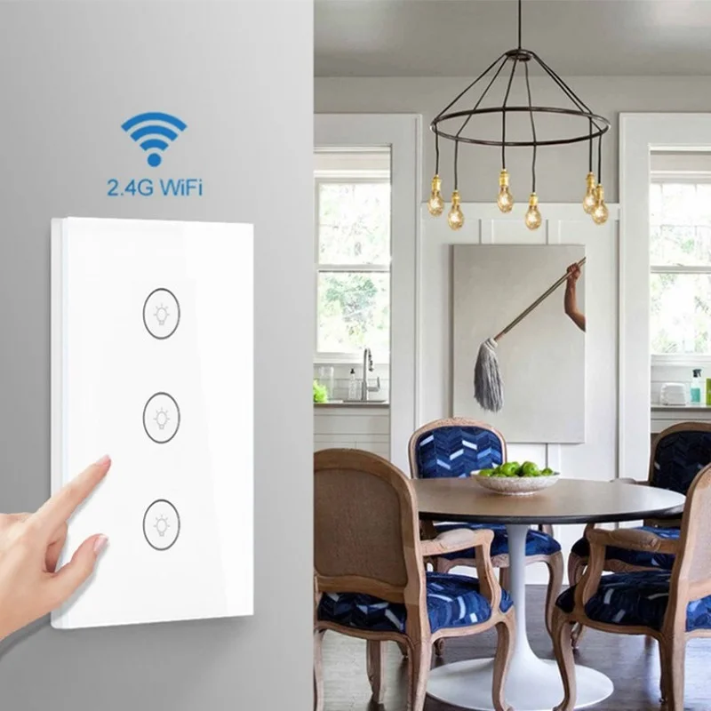 

Wifi Wall Touch Switch US No Neutral Wire Required Smart Light Switch 1 2 3 Gang 220V Tuya Smart Home Support Alexa Google Home