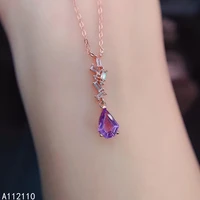 boutique jewelry 925 sterling silver inlay with natural gem female popular lovely water drop amethyst pendant necklace support d