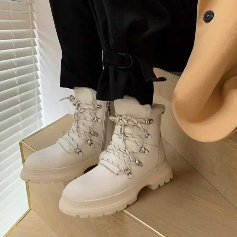 

Rizabina Real Leather Women Snow Boots Warm Fur Platform Fashion Plush Winter Shoes Woman Hot Short Boots Footwear Size 34-39