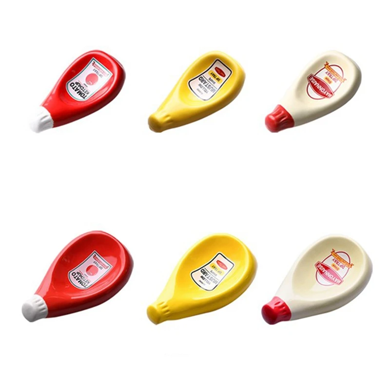 

3 Pcs Ceramic Extruded Tomato Sauce Bottle Shape Dish Soy Sauce Plate Ketchup Mayonnaise Mustard Seasoning Dish