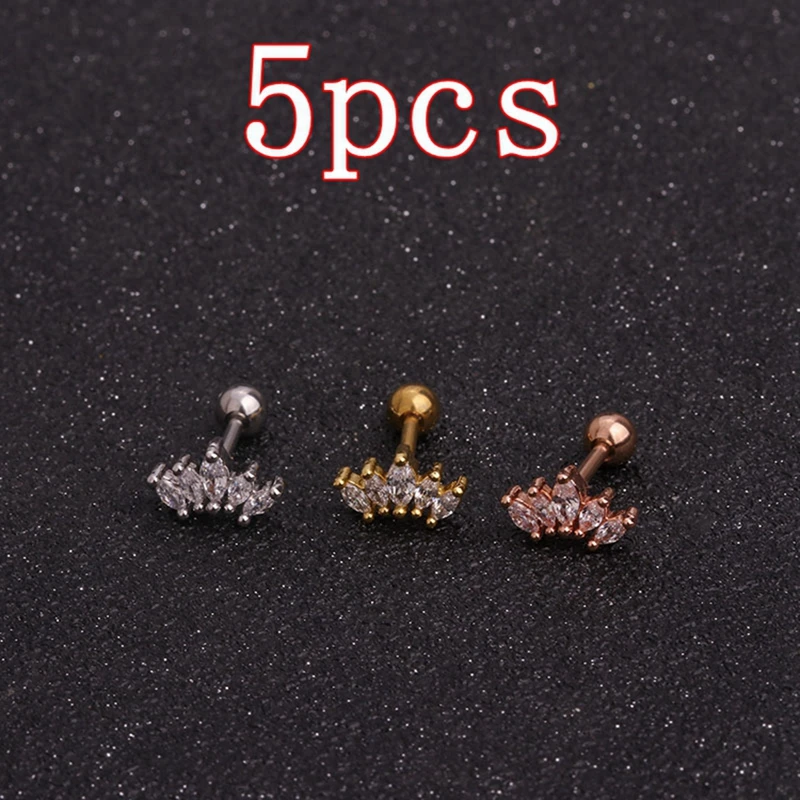 

5pcs Gold Ear Rings Helix Cartilage Ring Conch Tragus Labret Septum Earrings Studs Piercing Set Body Jewelry H6