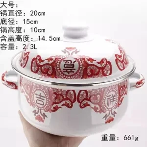 Емкость для молока Эмаль горшок эмалированная кастрюля детская тарелка чаша ухо горшок мультфильм рисовая миска с крышкой индукционный горшок для приготовления пищи - Цвет: 20cm