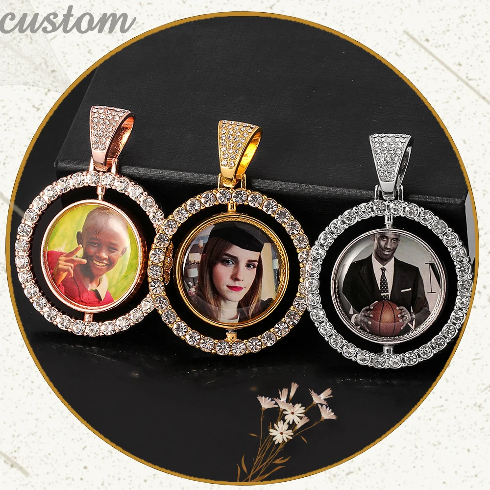 Креативное ожерелье с кулоном на заказ сверкающие кристаллы вращающийся круглый