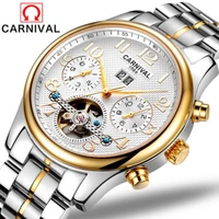 carnival brand luxury silver gold automatic watch men fashion waterproof calendar military mechanical clock relogio masculino