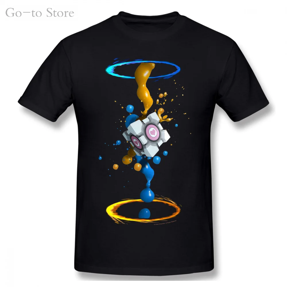 

Cartoon Print Short Sleeve T Shirt Portal 2 Men Gel Splatter Basic T-shirt
